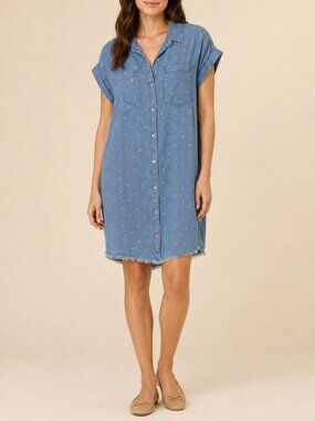 Thread & Supply Blue Printed Tencel Shirt Dress Small